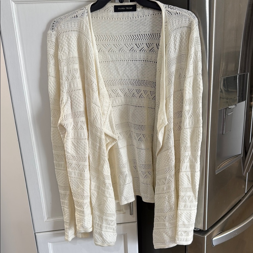 Ivanka Trump Cream Open-Front Cardigan Sweater